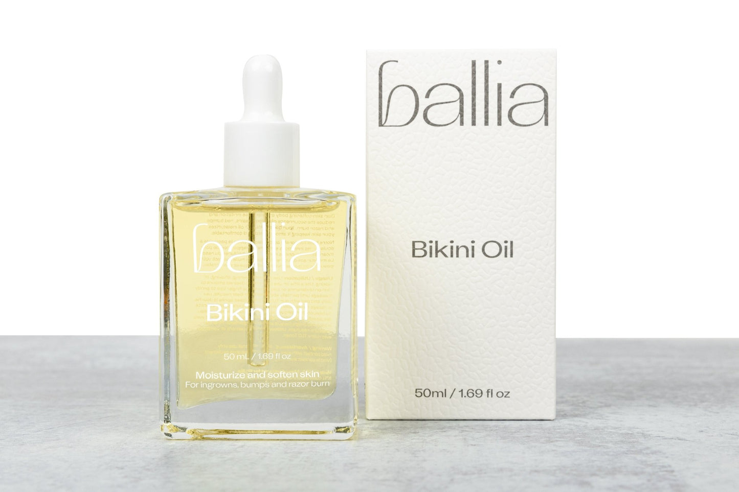 Bikini line aftershave treatment bottle to reduce and prevent ingrown hairs, red bumps, hyperpigmentation and razor burn.