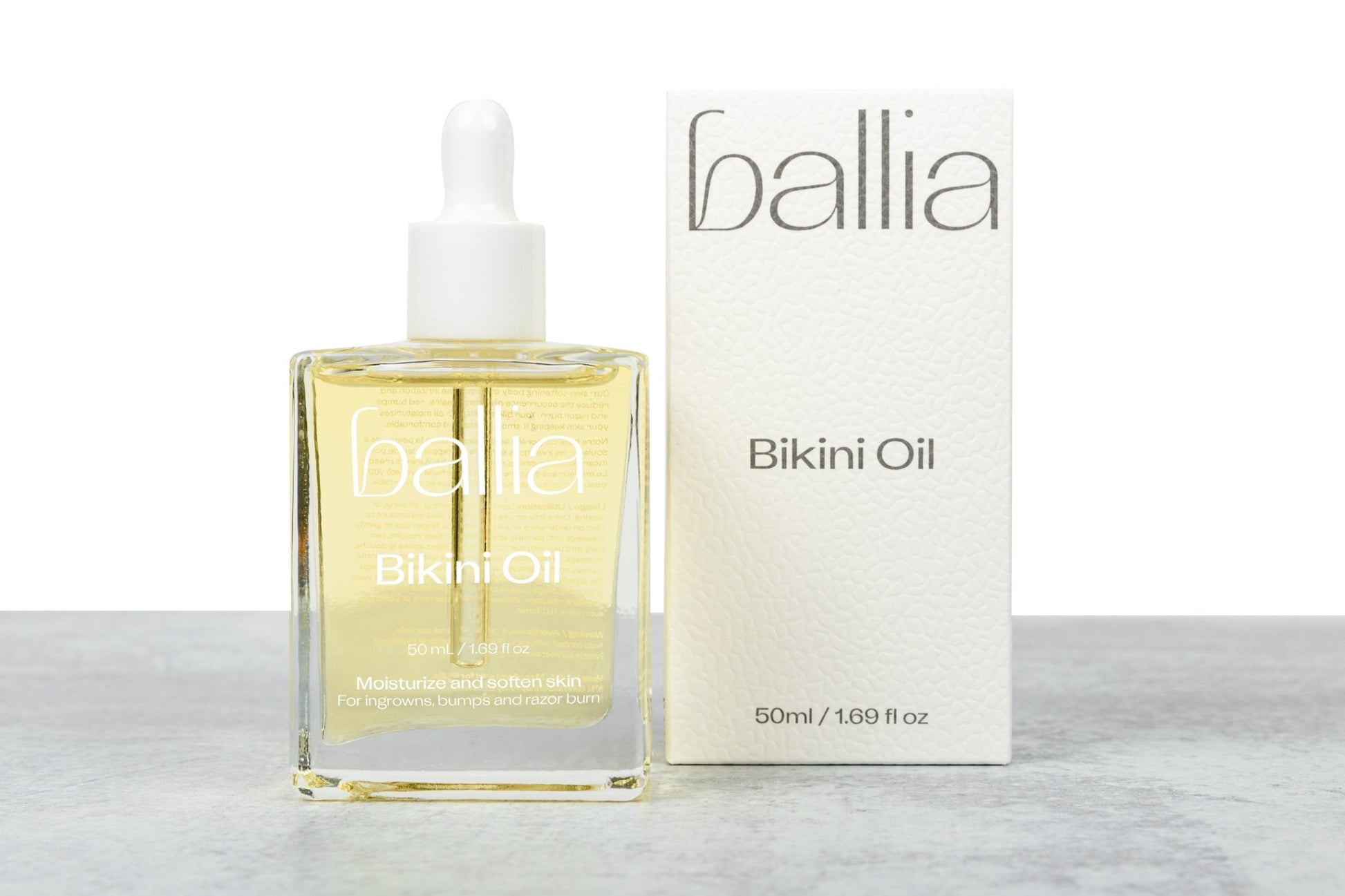 Bikini line aftershave treatment bottle to reduce and prevent ingrown hairs, red bumps, hyperpigmentation and razor burn.